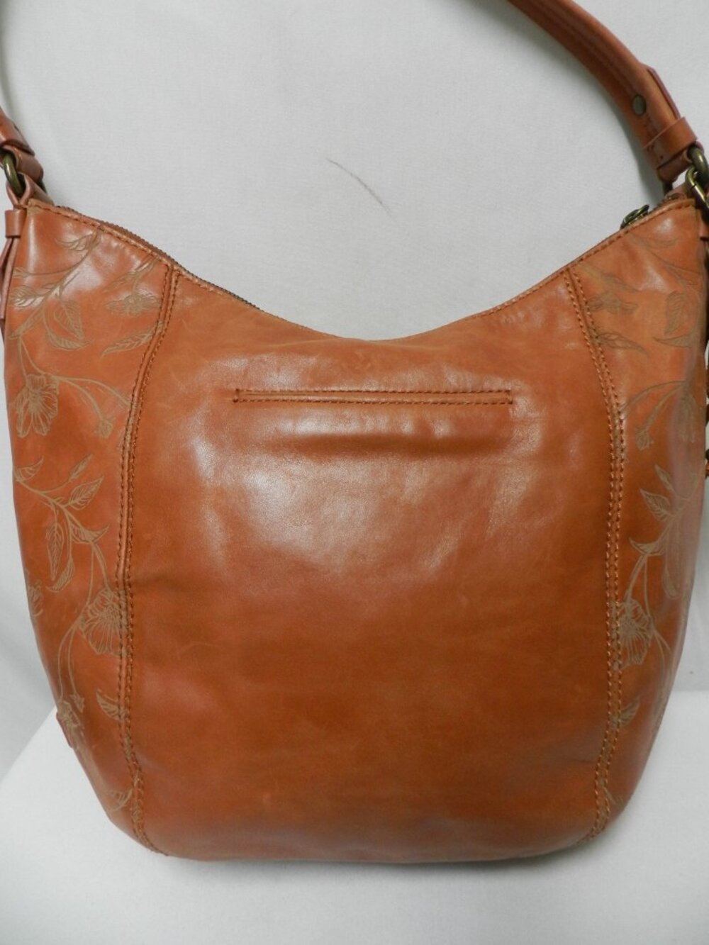 The Sak Sequoia Leather tooled hobo shoulder bag purse zip top outside pockets - Picture 8 of 16